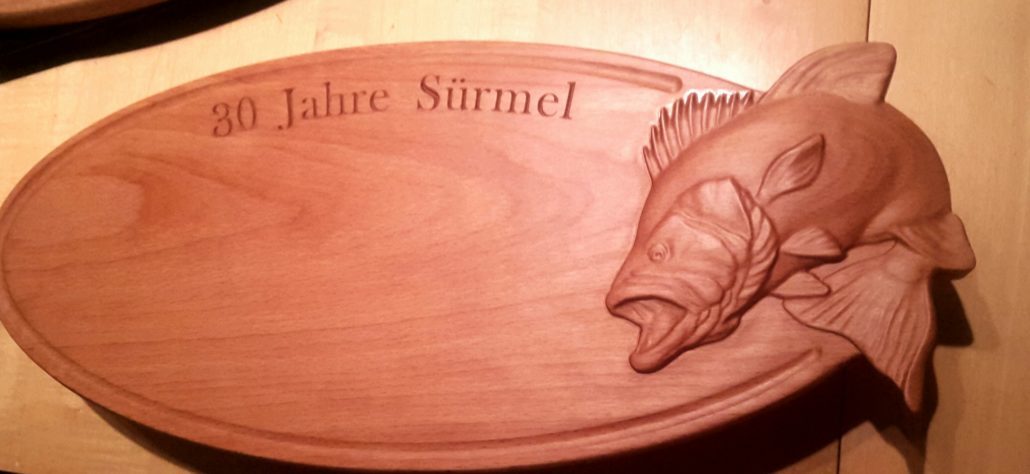 Wooden tray with 3D fish relief WoodentraywithDfishrelief